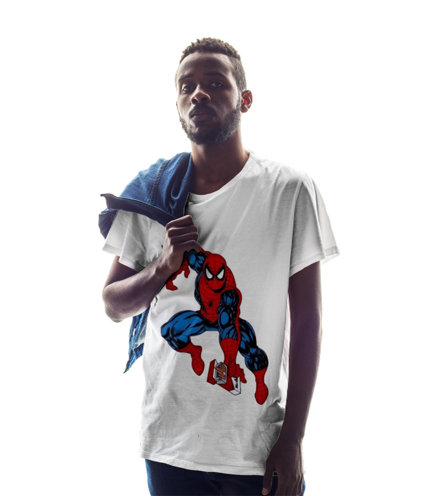 Marlboro Spider Man Crouching Holding Cigarette Packcartoon T-Shirt
