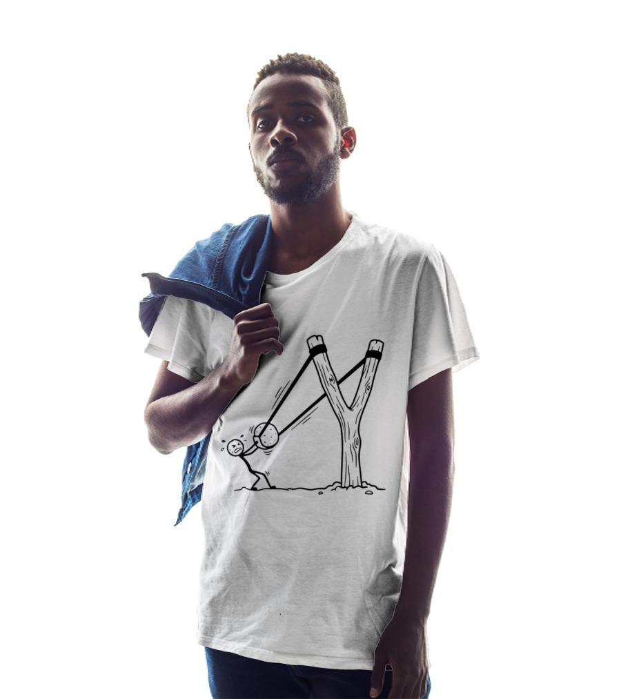 Stick Figure Slingshot Cartoon Pulling Back T-Shirt
