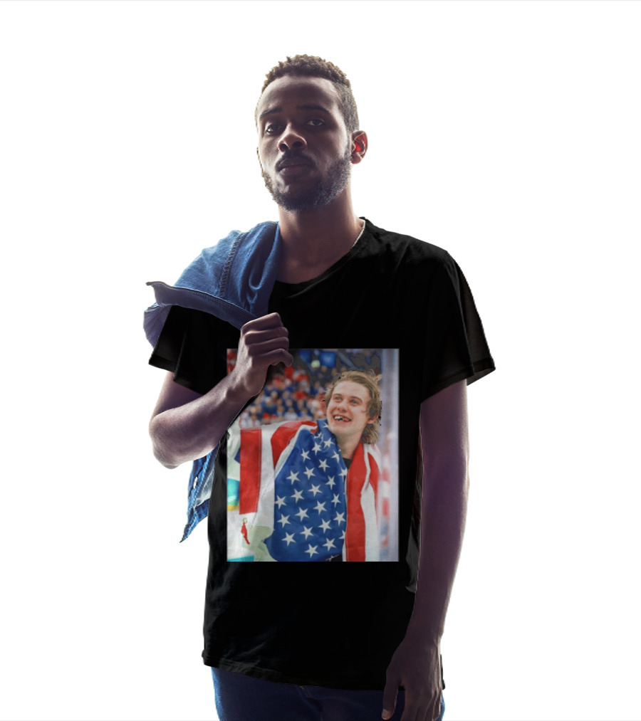 Jack Hughes USA Hockey World Champs 2026 Victory Celebration American Flag T-Shirt