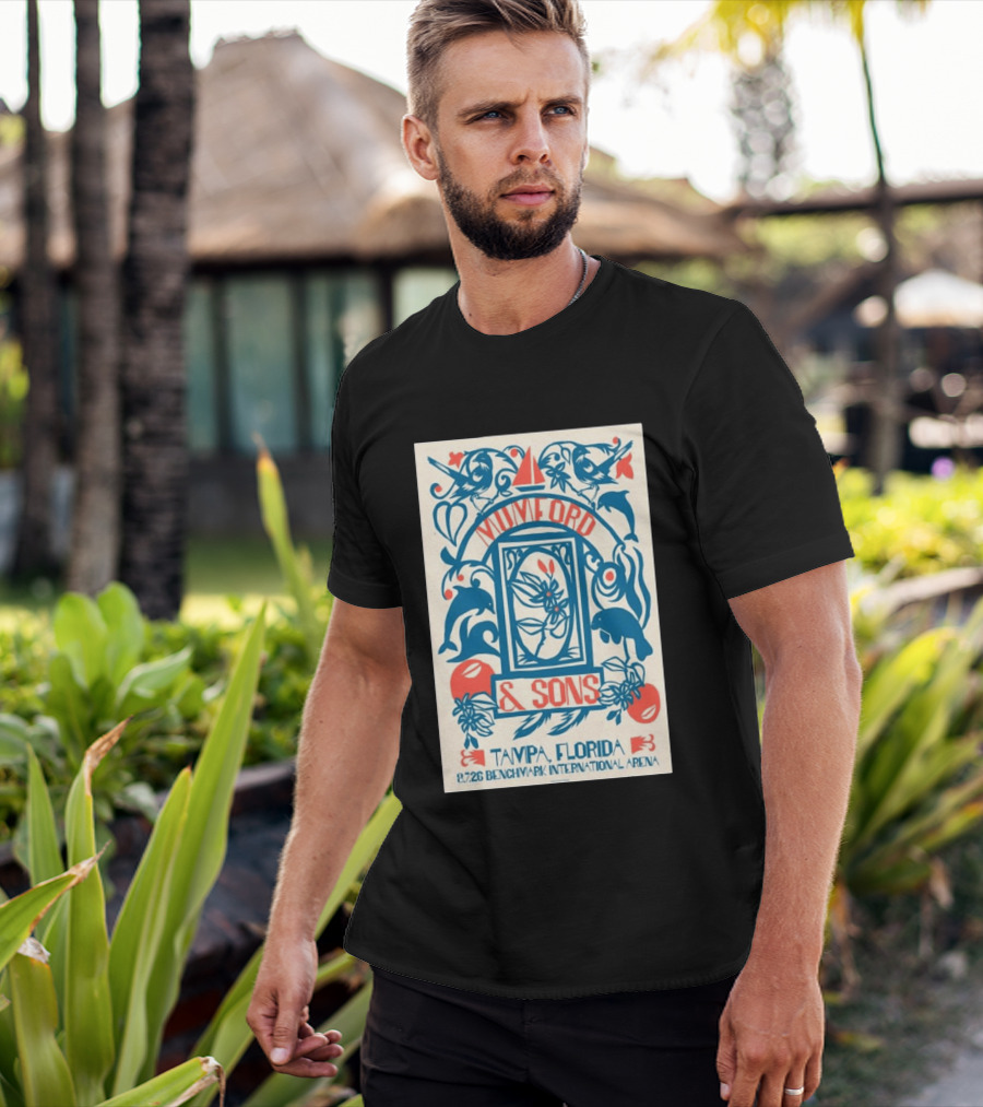 Mumford & Sons August 7 2026 Benchmark International Arena Tampa Florida With Dolphins And Floral Motif T-Shirt
