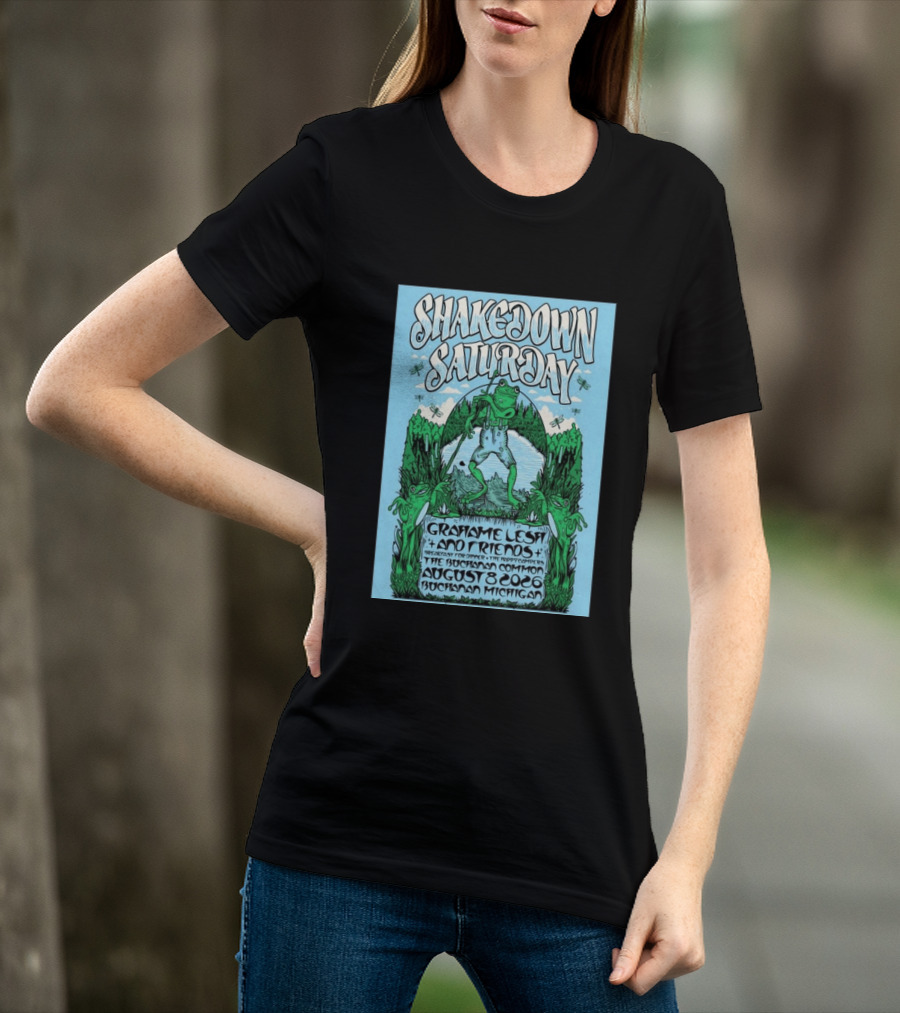 Grahame Lesh Shakedown Saturday August 8 2026 Buchanan Michigan Frog Art Trees Grahame Lesh And Friends Breakfast For Dinner Live Music Event T-Shirt