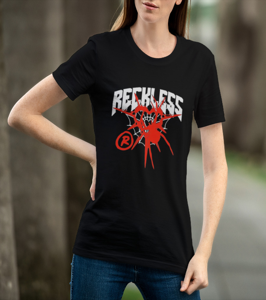 Reckless Web Heart With Spiky Red Symbol And R T-Shirt