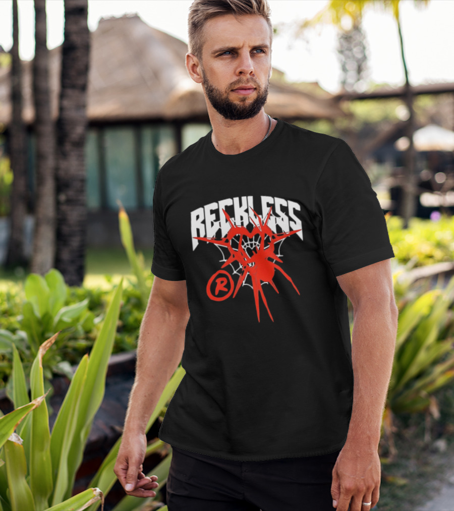 Reckless Web Heart With Spiky Red Symbol And R T-Shirt