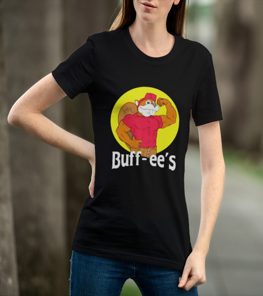 Buff Ee's Strong Muscular Beaver Character In Red Outfit T-Shirt