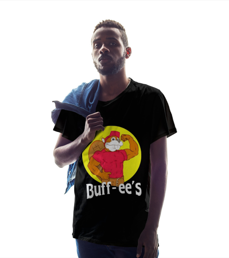 Buff Ee's Strong Muscular Beaver Character In Red Outfit T-Shirt