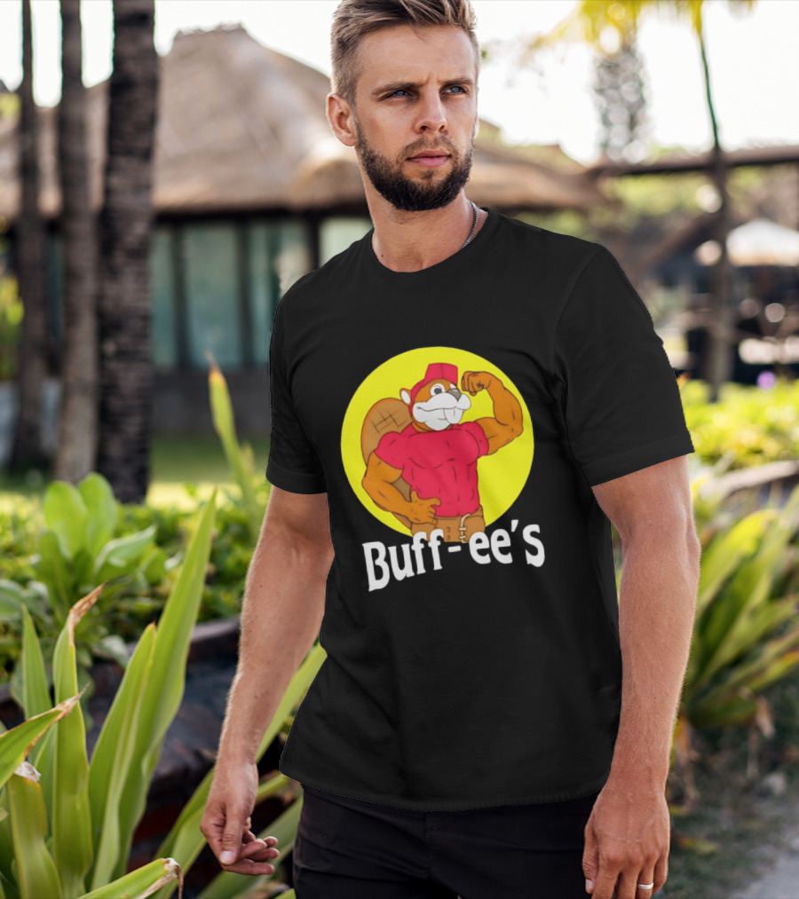 Buff Ee's Strong Muscular Beaver Character In Red Outfit T-Shirt