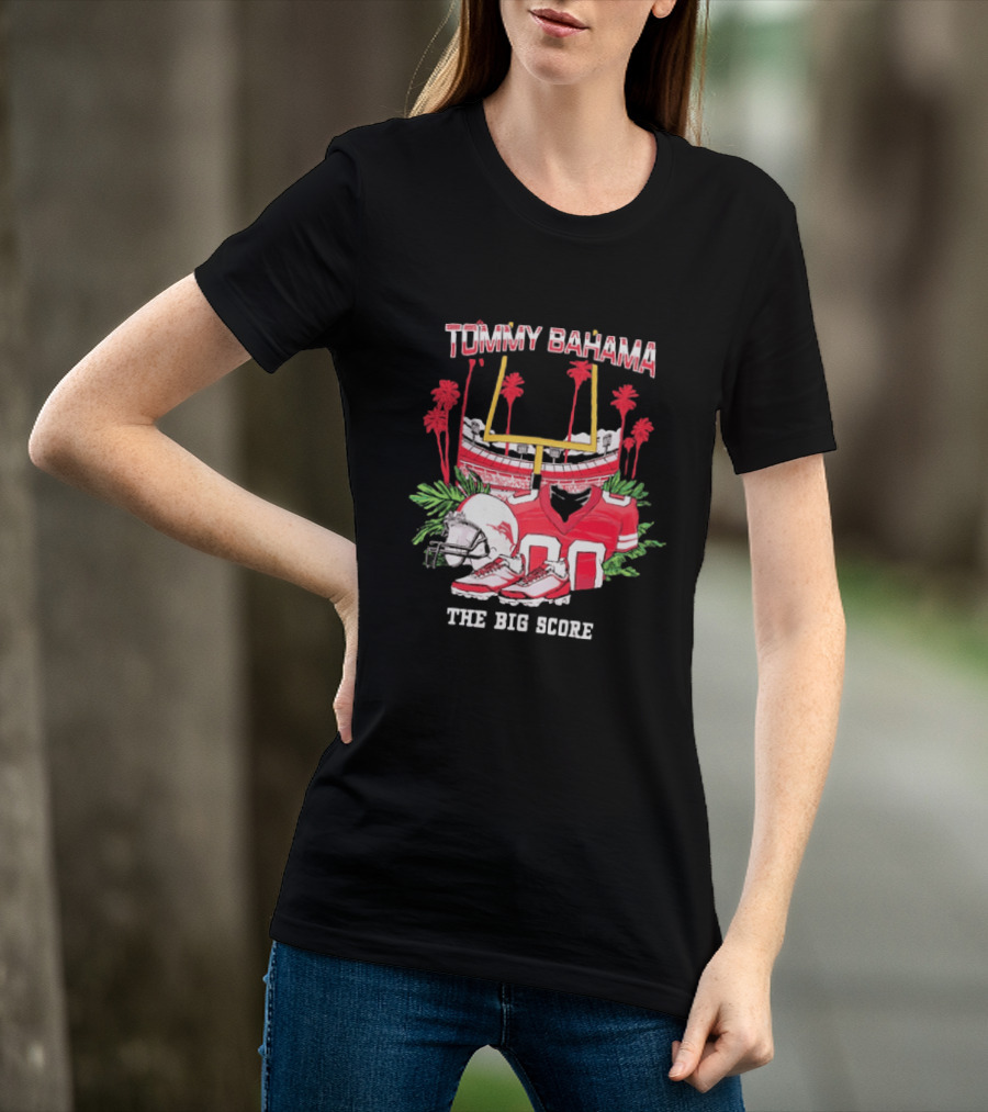 Tommy Bahama The Big Score Football Stadium Jersey And Helmet Football Scene T-Shirt