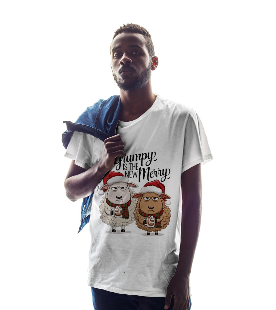 Grumpy Is The New Merry Christmas Sheep Santa Hat Holiday Humor T-Shirt