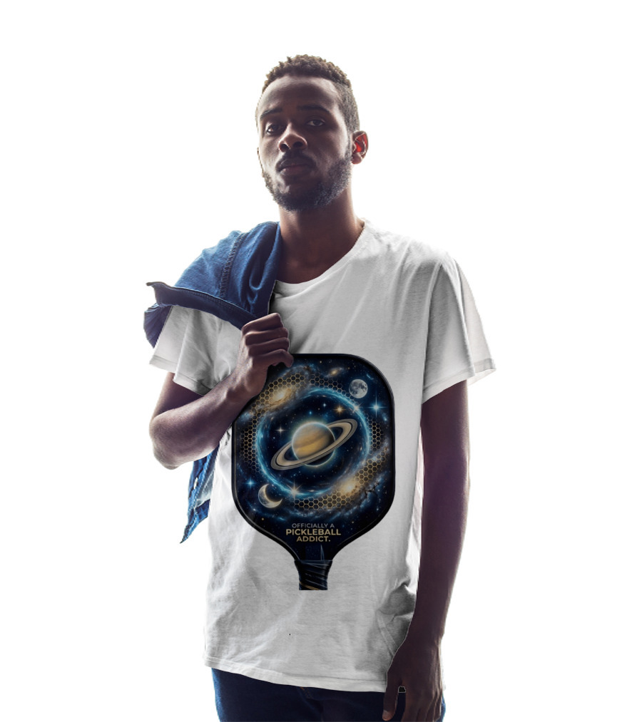 Officially A Pickleball Addict Galaxy Space Planets Saturn Stars T-Shirt