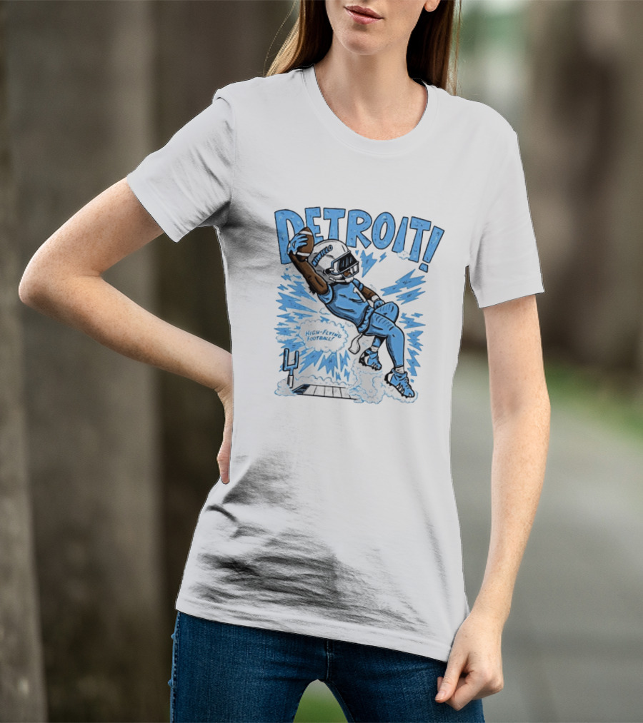 Detroit Lions High Flying Football Dynamic Catch Comic T-Shirt