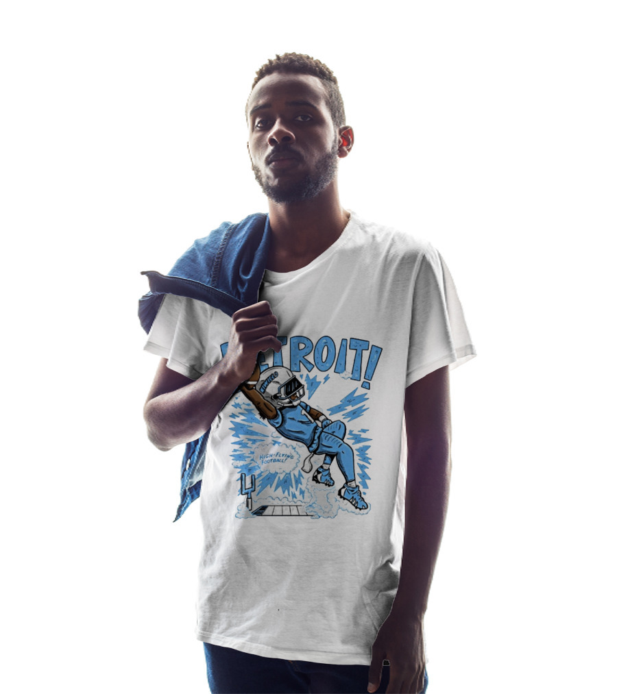 Detroit Lions High Flying Football Dynamic Catch Comic T-Shirt