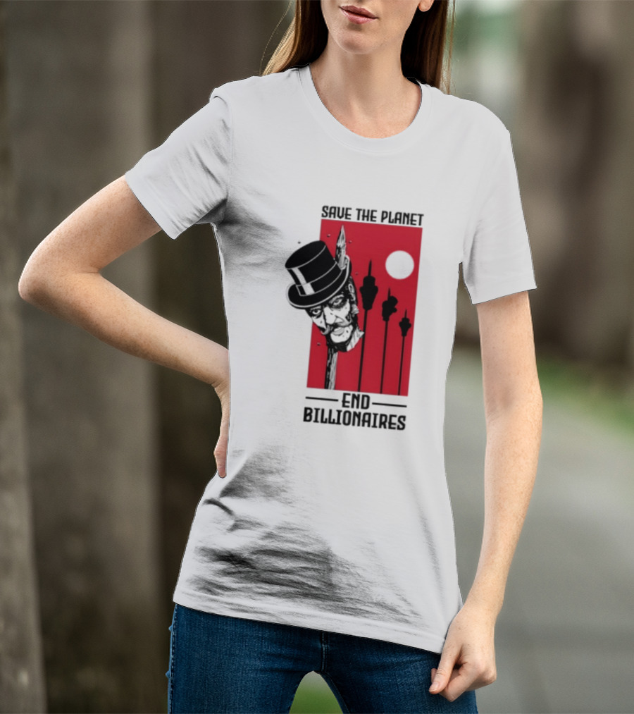 Original Save The Planet End Billionaires Top Hat Monopoly Man Red Sun T-Shirt