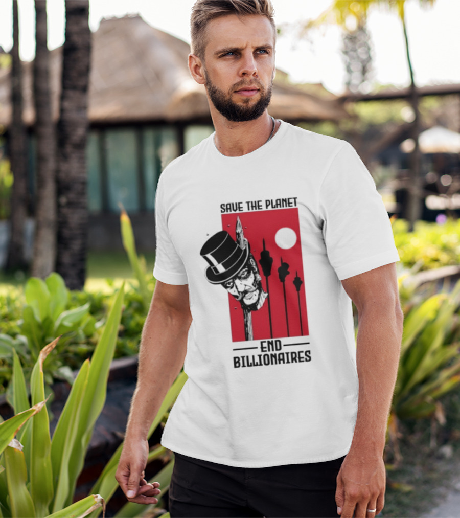 Original Save The Planet End Billionaires Top Hat Monopoly Man Red Sun T-Shirt