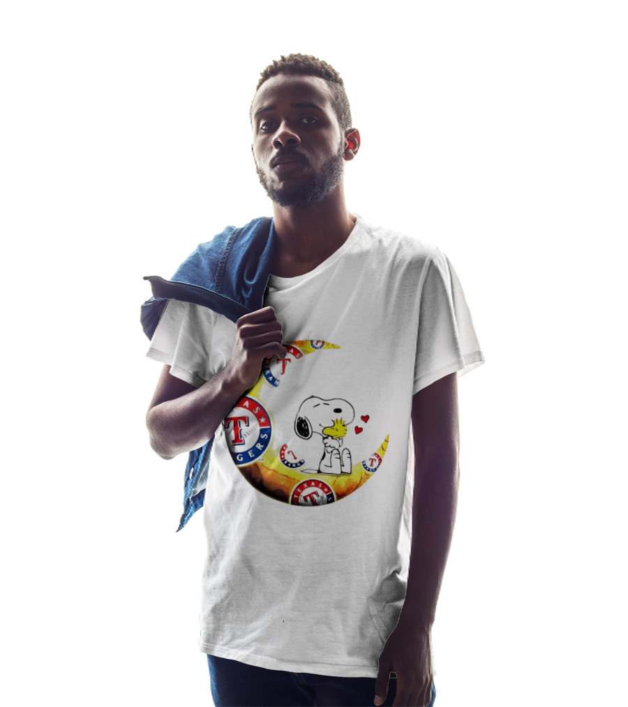 Snoopy Woodstock Texas Rangers Moon Baseball Fan Celebration T-Shirt
