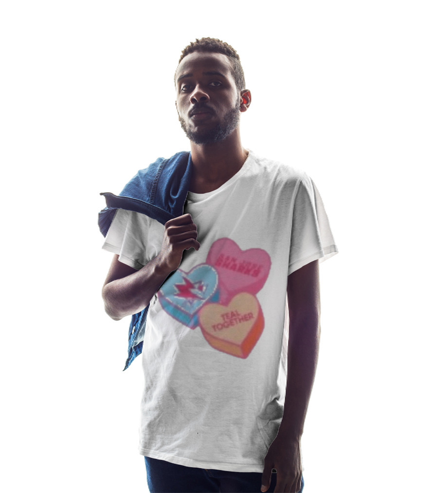 San Jose Sharks Valentine Candy Heart Teal Together T-Shirt