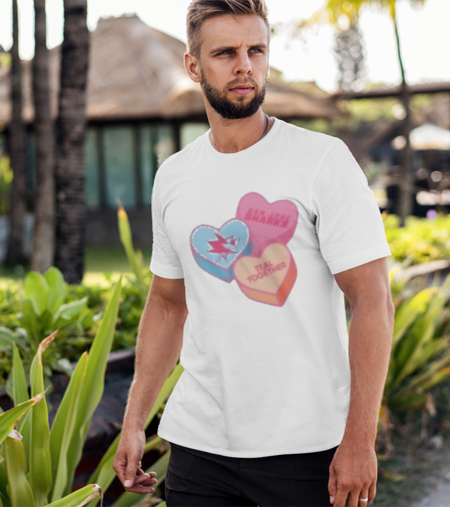 San Jose Sharks Valentine Candy Heart Teal Together T-Shirt