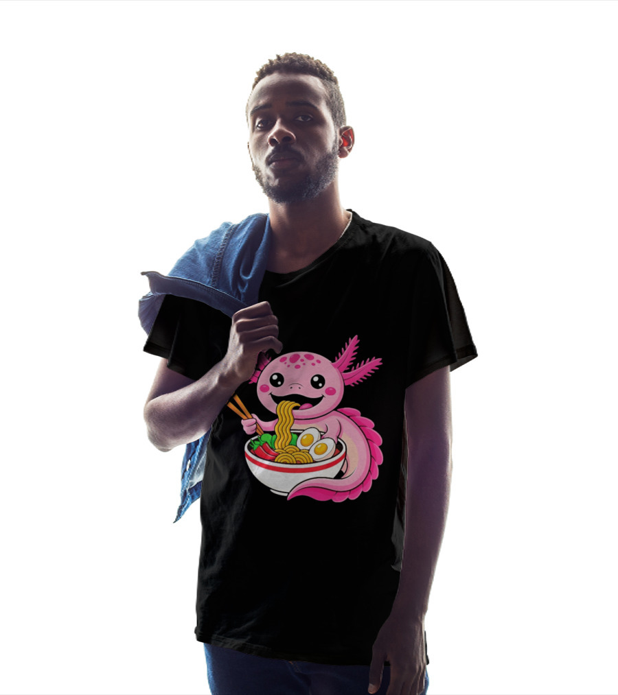 Axolotl Eating Ramen Kawaii Style With Chopsticks And Eggs T-Shirt