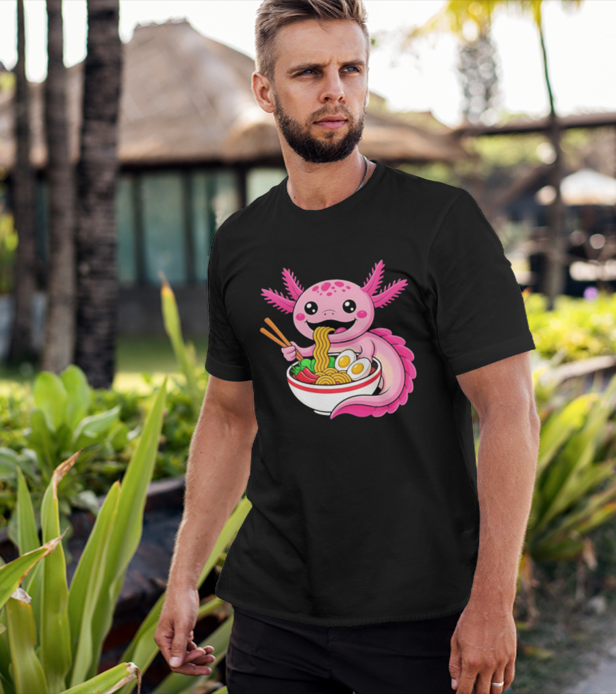 Axolotl Eating Ramen Kawaii Style With Chopsticks And Eggs T-Shirt