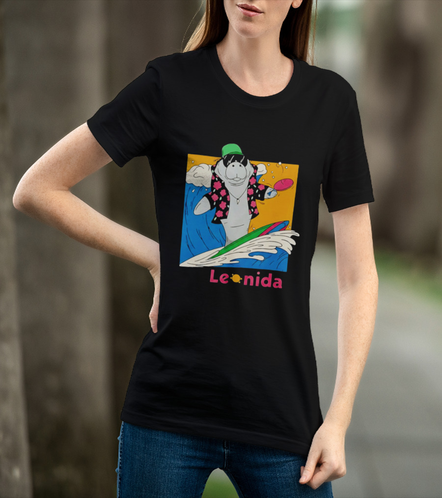 Leonida Surfing Manatee Tropical Beach Fun T-Shirt