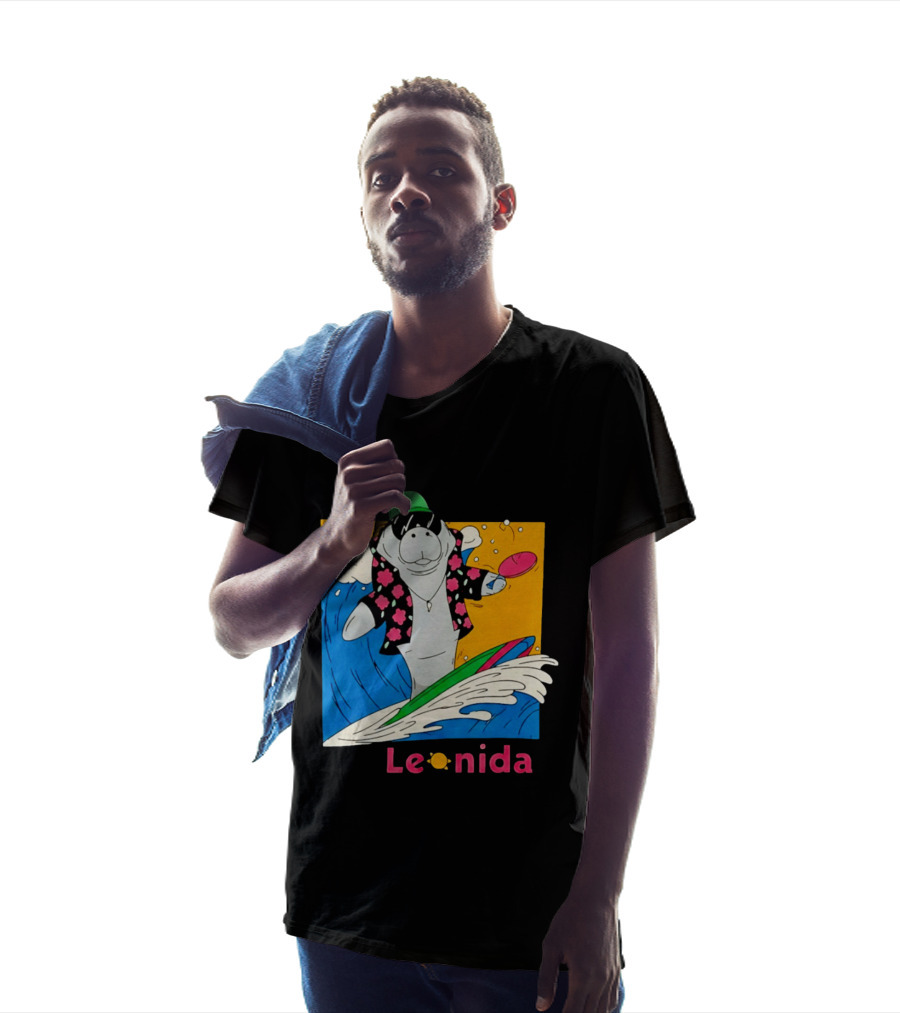Leonida Surfing Manatee Tropical Beach Fun T-Shirt