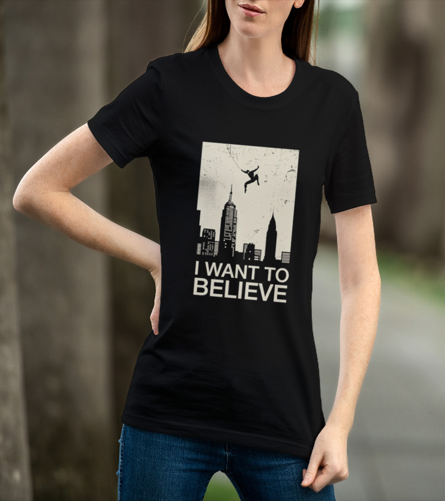 Friking I Want To Believe Swinging Hero Cityscape T-Shirt