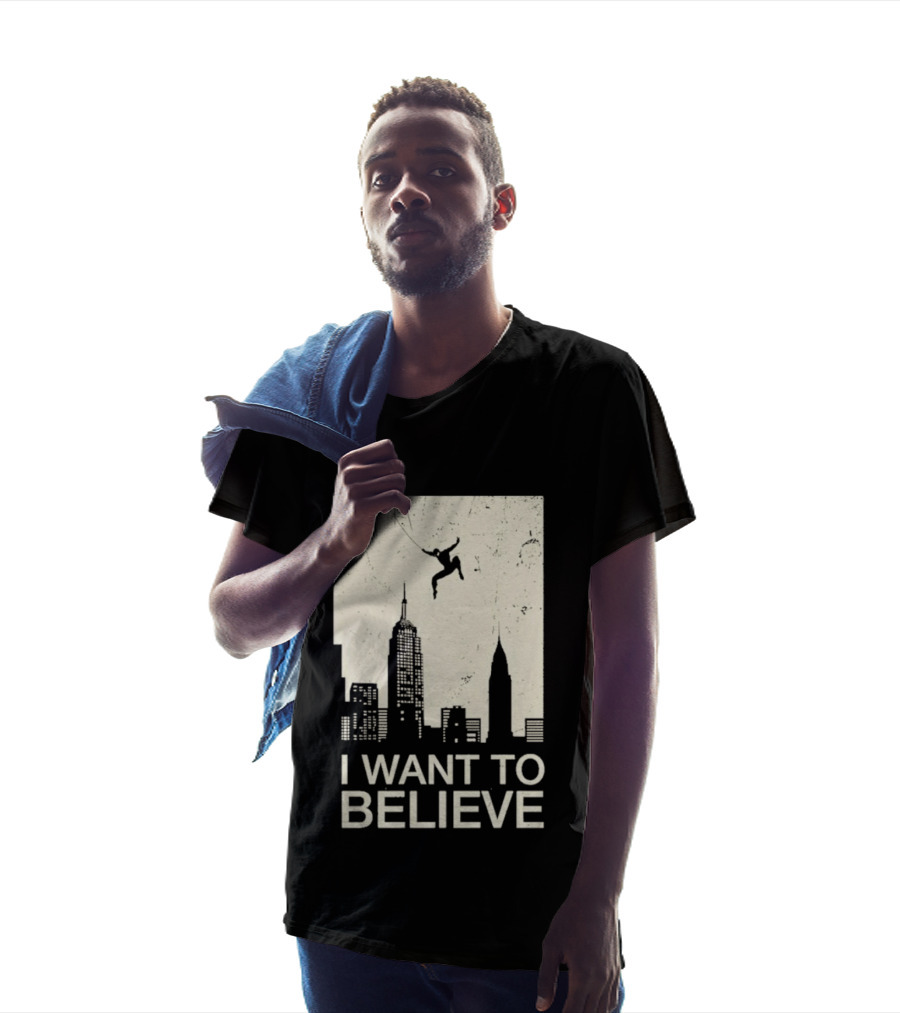 Friking I Want To Believe Swinging Hero Cityscape T-Shirt