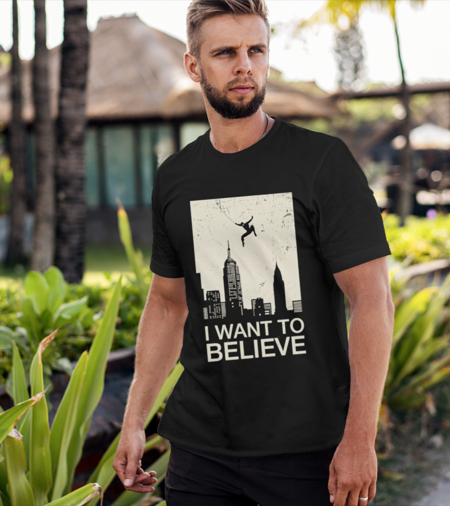 Friking I Want To Believe Swinging Hero Cityscape T-Shirt