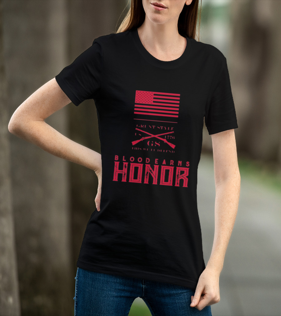 American Flag Blood Earns Honor Vintage Style 1776 Rifles T-Shirt