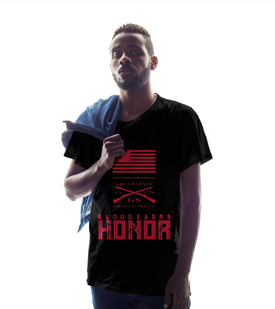American Flag Blood Earns Honor Vintage Style 1776 Rifles T-Shirt