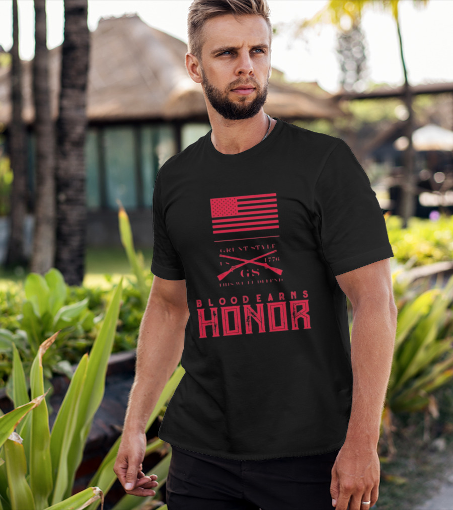 American Flag Blood Earns Honor Vintage Style 1776 Rifles T-Shirt