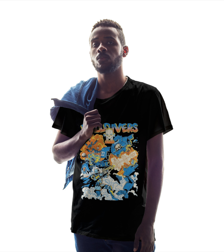 Helldivers Comic Style Explosive Battle Scene Skulls Robots Flames T-Shirt