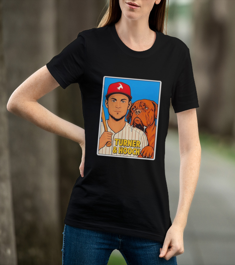Philadelphia Phillies Trea Turner And Hooch Baseball Retro Illustrated Print T-Shirt