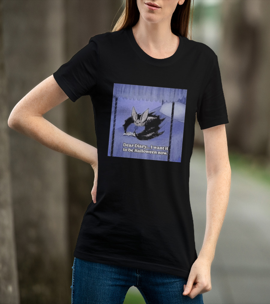 Dear Diary I Want It To Be Halloween Now Bat Creature Bed Scene T-Shirt