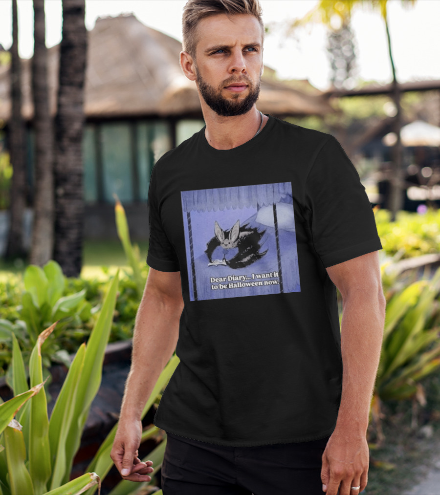 Dear Diary I Want It To Be Halloween Now Bat Creature Bed Scene T-Shirt