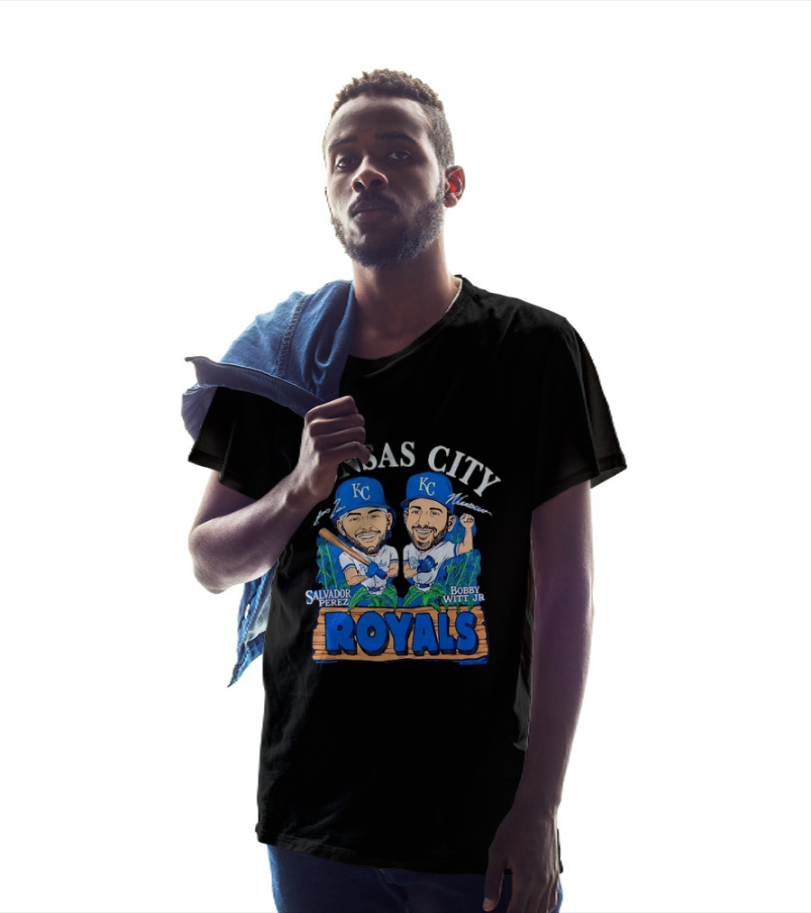 Kansas City Royals Salvador Perez Bobby Witt Jr Cartoon Baseball T-Shirt