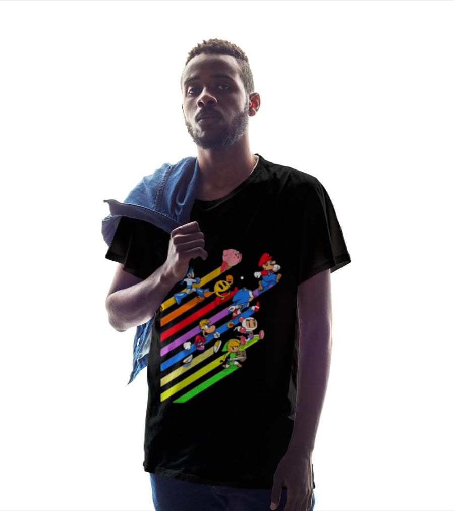 Legends Gaming Mario Pac Man Mega Man Sonic Link Kirby Bomberman Rayman Characters T-Shirt