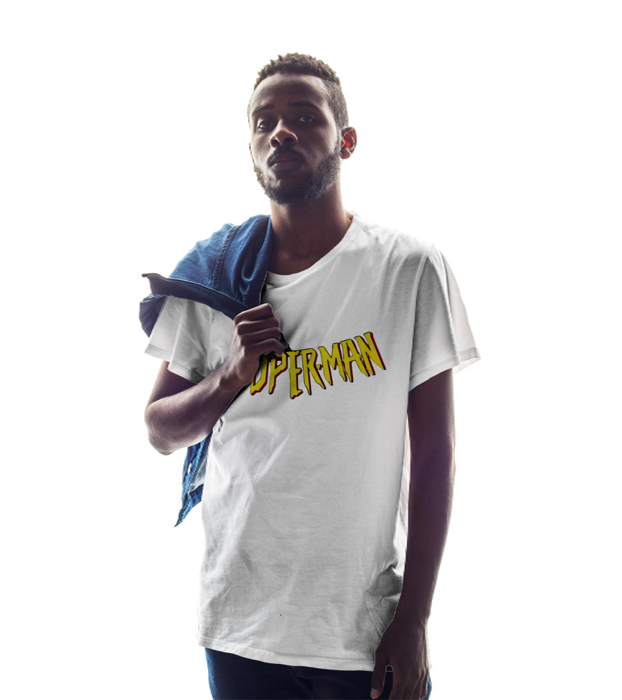 Batman Crouching On Superman Lettering DC Comics T-Shirt