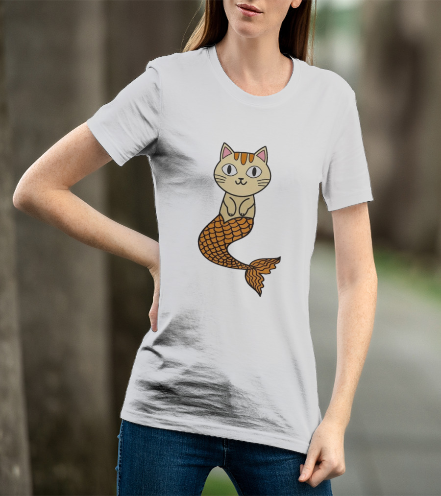 Cat Mermaid Whiskered Feline With Orange Scales T-Shirt