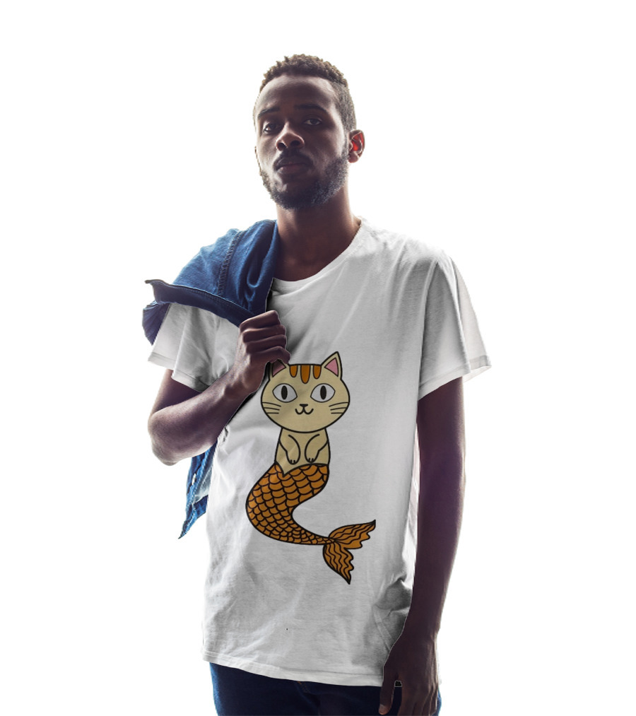 Cat Mermaid Whiskered Feline With Orange Scales T-Shirt