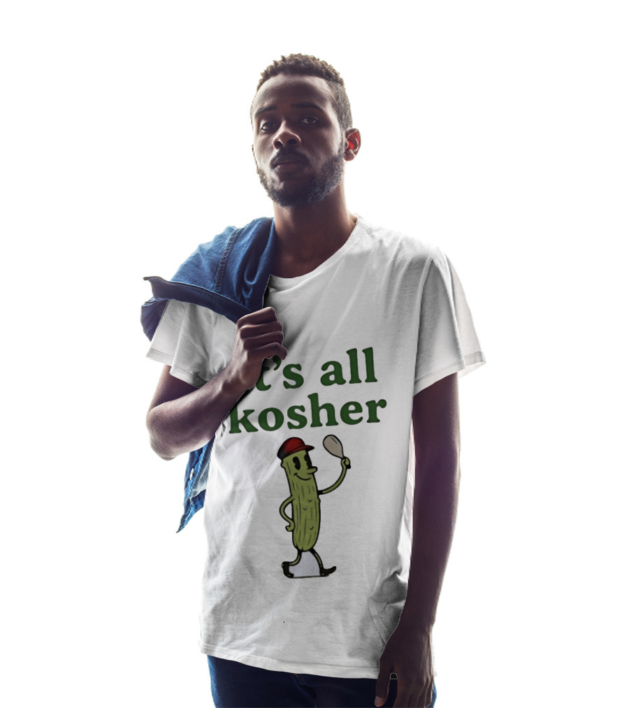 Kosher Pickle Cartoon With Baseball Cap And Spoon T-Shirt