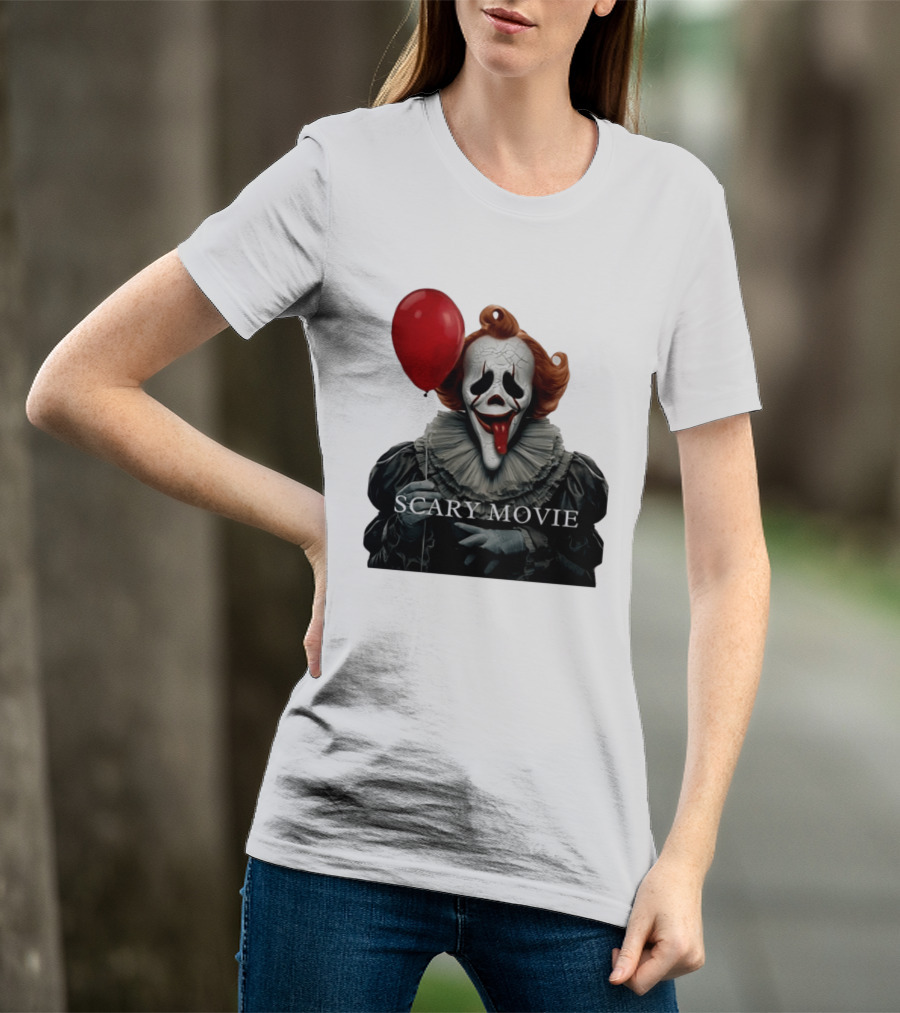 Pennywise Scary Movie Mashup Creepy Clown With Red Balloon T-Shirt