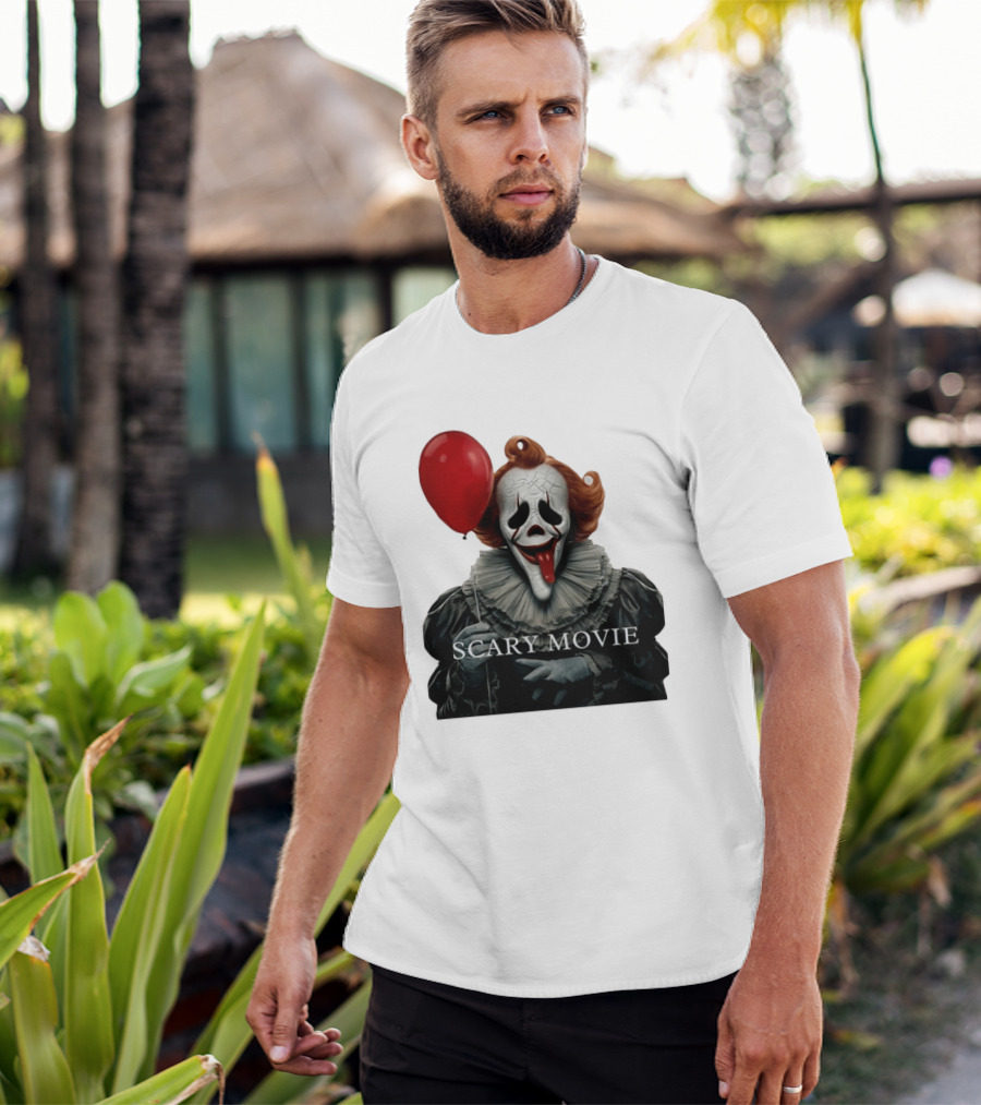 Pennywise Scary Movie Mashup Creepy Clown With Red Balloon T-Shirt