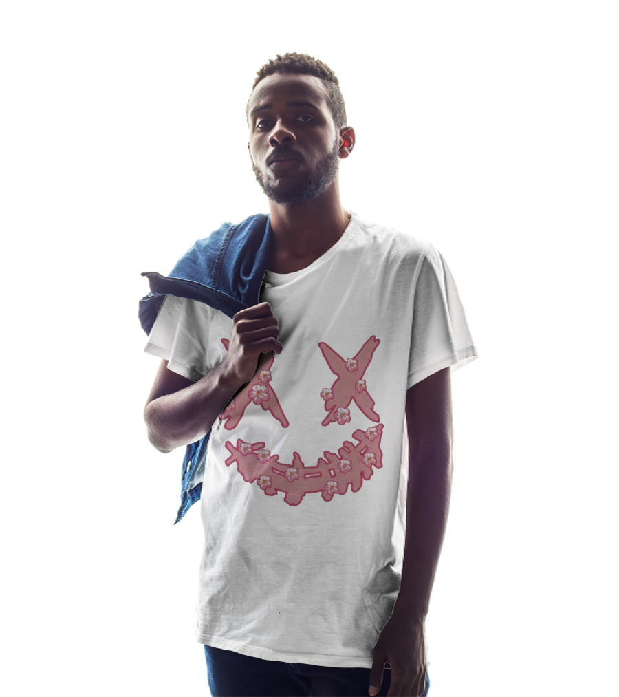 Kaos Ric Ricky Is Clown Sakura Pink Embroidery With Floral X Smiley T-Shirt