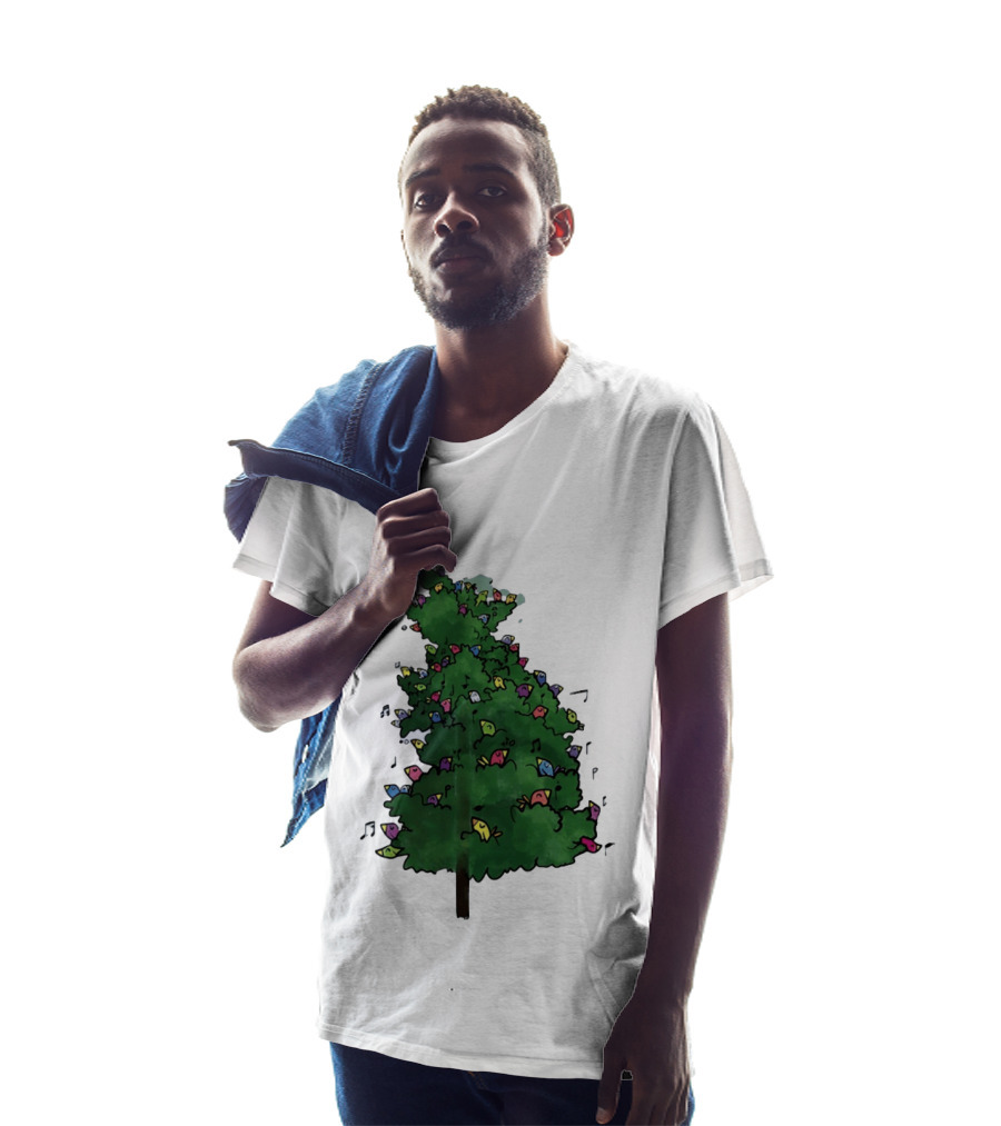 Colorful Singing Birds In Evergreen Tree With Musical Notes T-Shirt