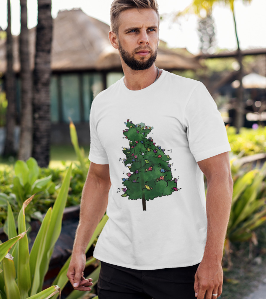 Colorful Singing Birds In Evergreen Tree With Musical Notes T-Shirt