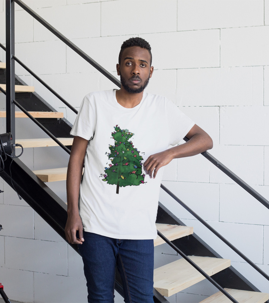 Colorful Singing Birds In Evergreen Tree With Musical Notes T-Shirt