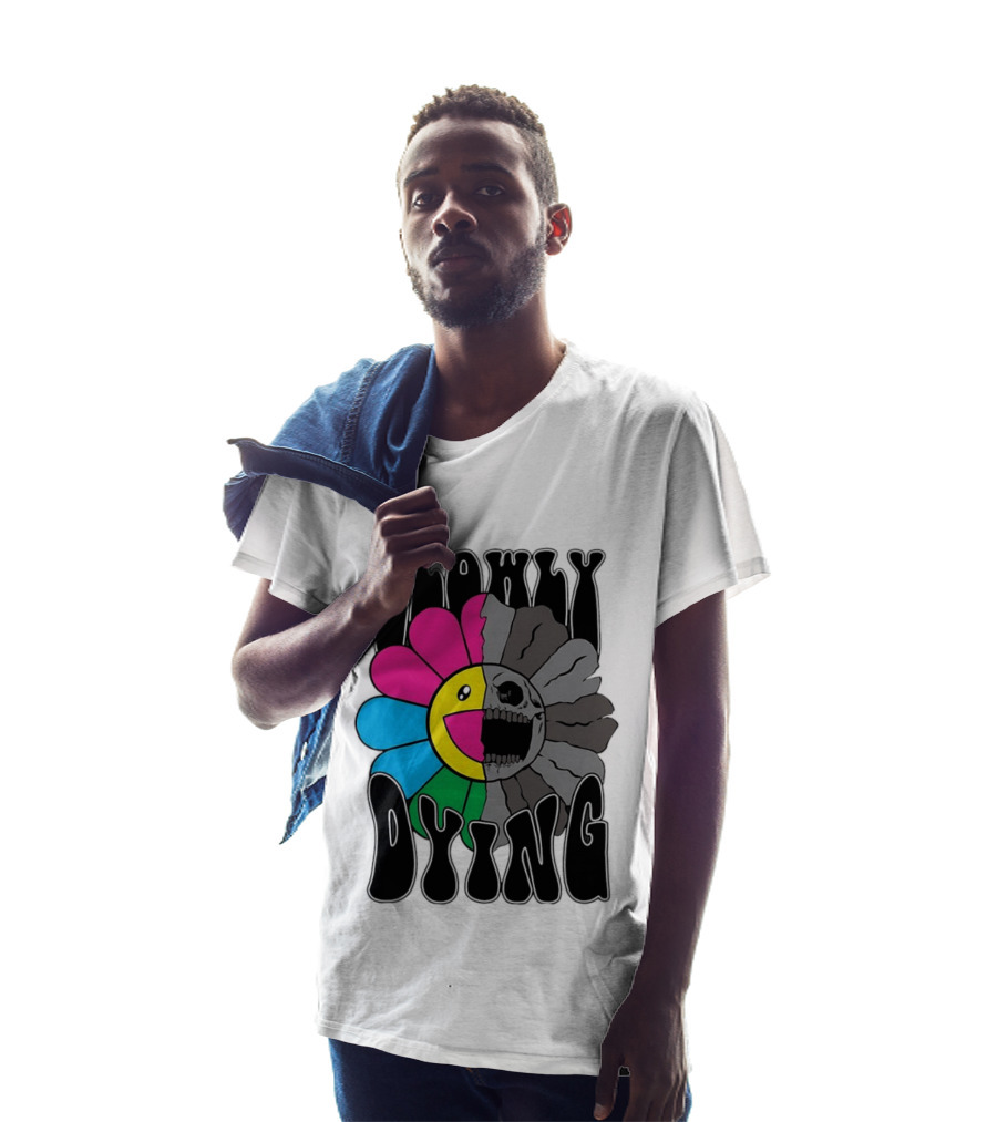 Slowly Dying Colorful Flower Skull Dark Half Happy Half Grim T-Shirt