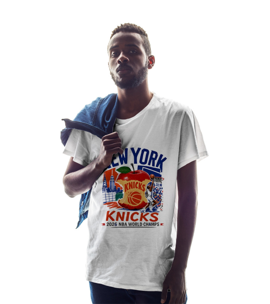 New York Knicks 2026 NBA World Champs Skyline Apple Basketball T-Shirt