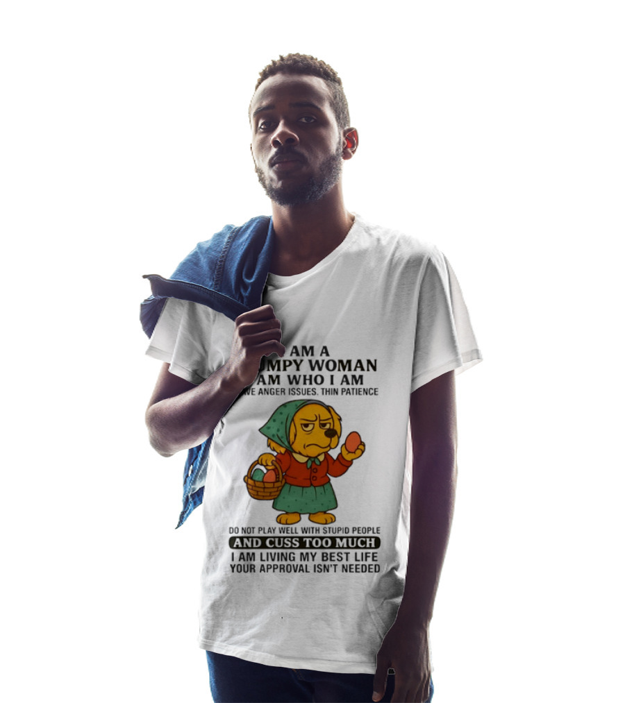 Golden Retriever I Am Who I Am Grumpy Woman Thin Patience Living My Best Life T-Shirt
