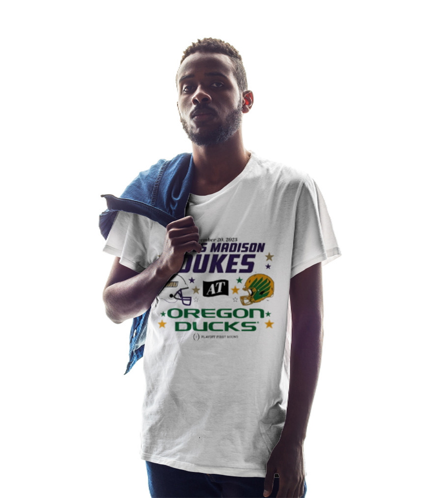 James Madison Dukes Vs Oregon Ducks December 20 2025 CFP Playoff First Round T-Shirt